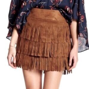 CUPCAKES & CASHMERE Fringe Mini Skirt Western Faux Suede - Size 4